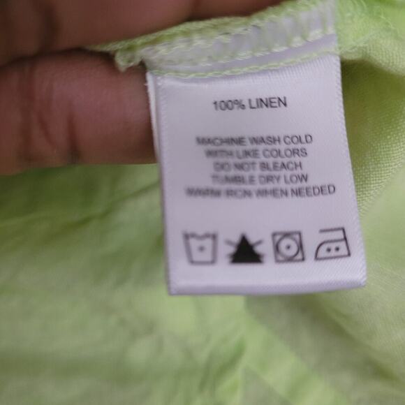 Foxcroft Women's Button Up Blouse Top Size 2 Green 100% Linen Long Sleeve - Picture 3 of 6